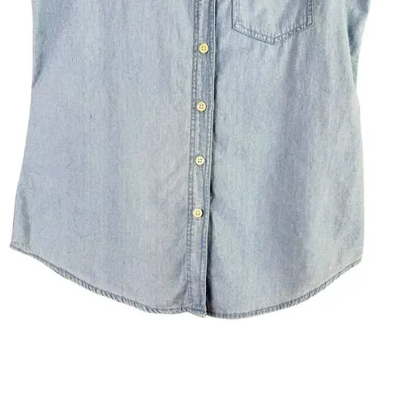 Per Se Button Up Sleeveless Chambray Shirt 100% Cotton, Size‎ Small - Picture 5 of 7